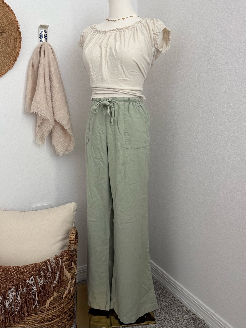 Sincerely Jules Sage Elastic-Waist Wide Leg Pants